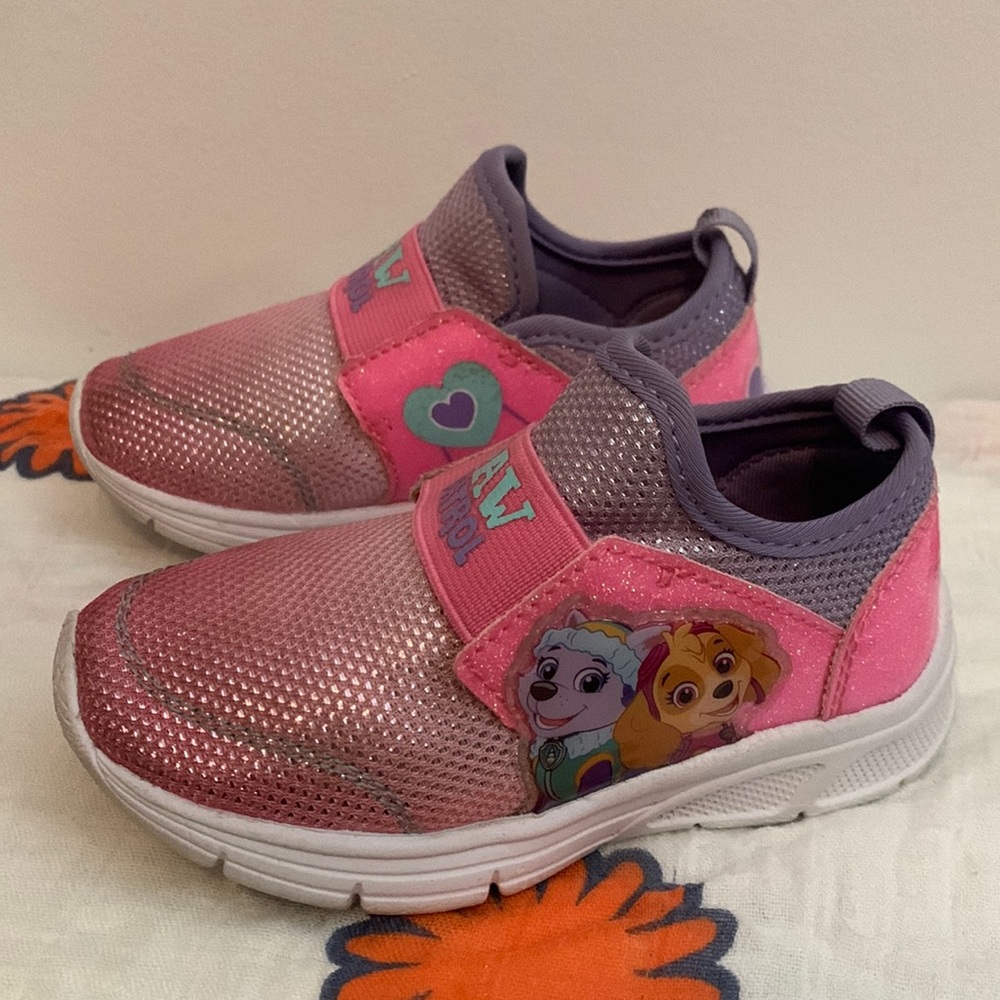 Gently used Paw Patrol size 8 toddler girls slip-on sneakers